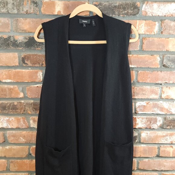 Theory Torina 100% Cashmere Sleeveless Duster Cardigan Vest in Black Women's M - Picture 6 of 10